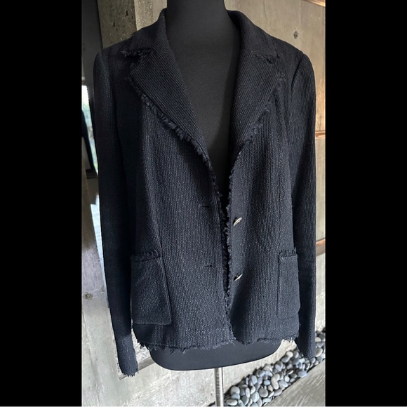 Vintage Chanel Midnight Blue Wool 2004 Frayed Tweed Jacket - Picture 10 of 11